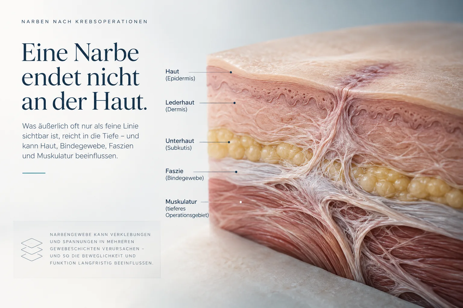Illustration der verschiedenen Gewebeschichten unter einer Operationsnarbe